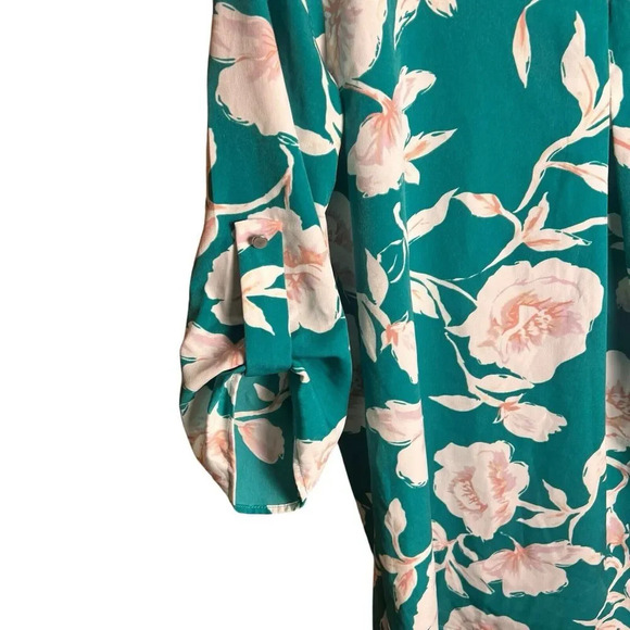 Verse Maternity Women’s Blouse Green Floral V Neck Roll Tab Sleeve Size L - Picture 4 of 11